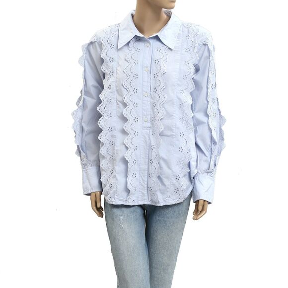 Citizens of Humanity Shay Popover Shirt Tunic Top Eyelet Embroidered XL283112 - Picture 6 of 9